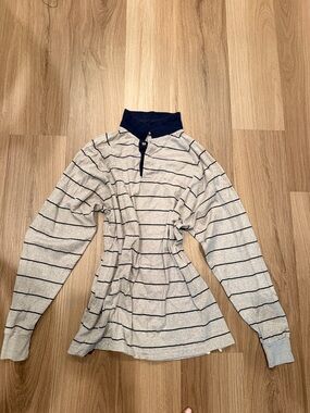 Dior Gray and Navy Striped Cowl Zip Sweater
